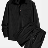 Long Sleeve Polo Neck Corduroy Shirt & Shorts Set