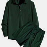 Long Sleeve Polo Neck Corduroy Shirt & Shorts Set