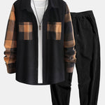 Plaid Corduroy Panel Shirt & Corduroy Jogger Pants Set