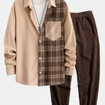 Plaid Corduroy Patchwork Shirt & Corduroy Jogger Pants Set