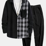 Plaid Corduroy Patchwork Shirt & Corduroy Jogger Pants Set