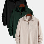 3 Pieces Long Sleeve Polo Neck Corduroy Shirt