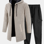 Long Line Textured Hooded Sweater & Chino Cargo Jogger Pants Set