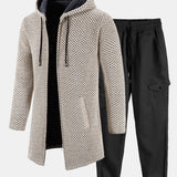 Long Line Textured Hooded Sweater & Chino Cargo Jogger Pants Set
