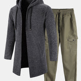 Long Line Textured Hooded Sweater & Chino Cargo Jogger Pants Set