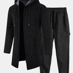 Long Line Textured Hooded Sweater & Chino Cargo Jogger Pants Set
