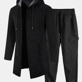 Long Line Textured Hooded Sweater & Chino Cargo Jogger Pants Set