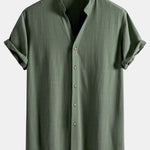 Short Sleeve V Neck Linen Rayon Blend Shirt