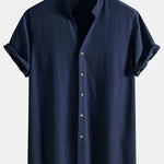 V Neck Linen Rayon Blend Shirt & Crinkle Textured Drawstring 5" Shorts Set