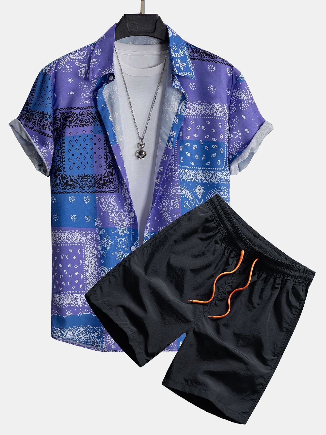 Paisley Bandana Print Shirt & Swim Shorts Set