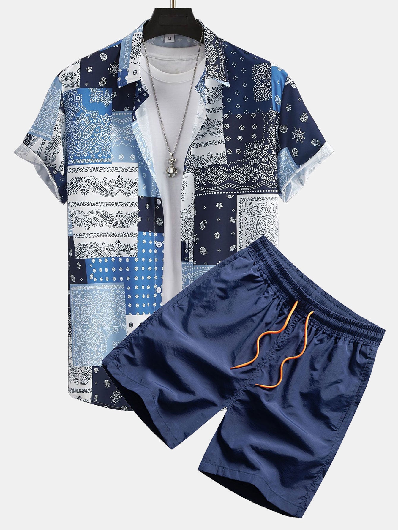 Paisley Patchwork Print Shirt & Swim Shorts Set