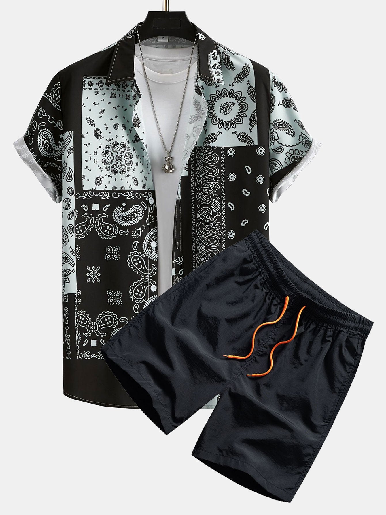 Paisley Patchwork Print Shirt & Swim Shorts Set