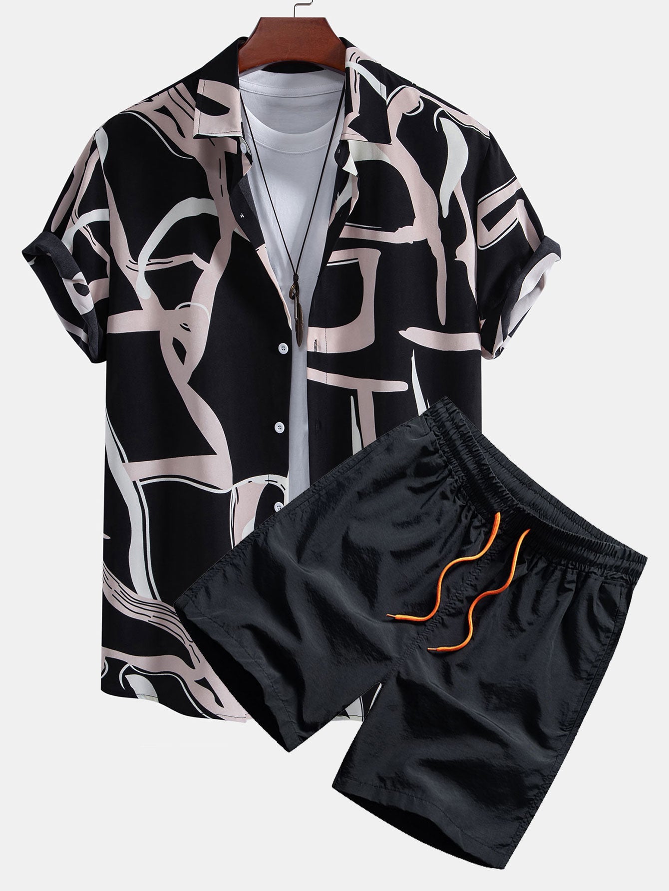 Abstract Print Shirt & Swim Shorts Set