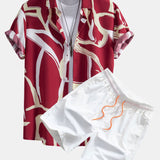 Abstract Print Shirt & Swim Shorts Set
