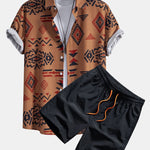 Aztec Geometric Print Shirt & Swim Shorts Set