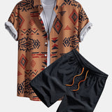 Aztec Geometric Print Shirt & Swim Shorts Set