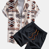 Aztec Geometric Print Shirt & Swim Shorts Set