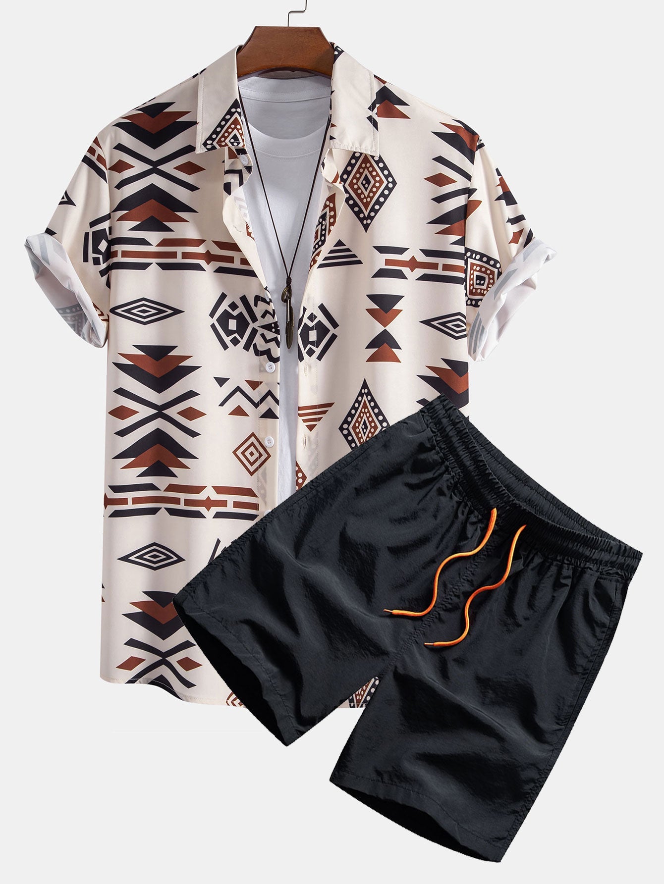 Aztec Geometric Print Shirt & Swim Shorts Set