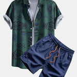 Aztec Geometric Print Shirt & Swim Shorts Set
