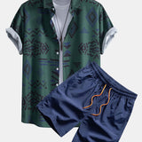 Aztec Geometric Print Shirt & Swim Shorts Set