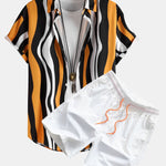Wavy Print Shirt & Swim Shorts Set