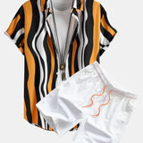 Wavy Print Shirt & Swim Shorts Set
