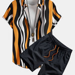 Wavy Print Shirt & Swim Shorts Set