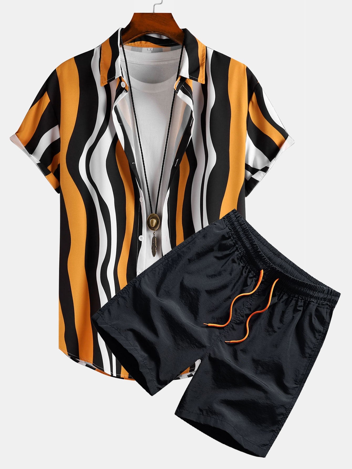 Wavy Print Shirt & Swim Shorts Set