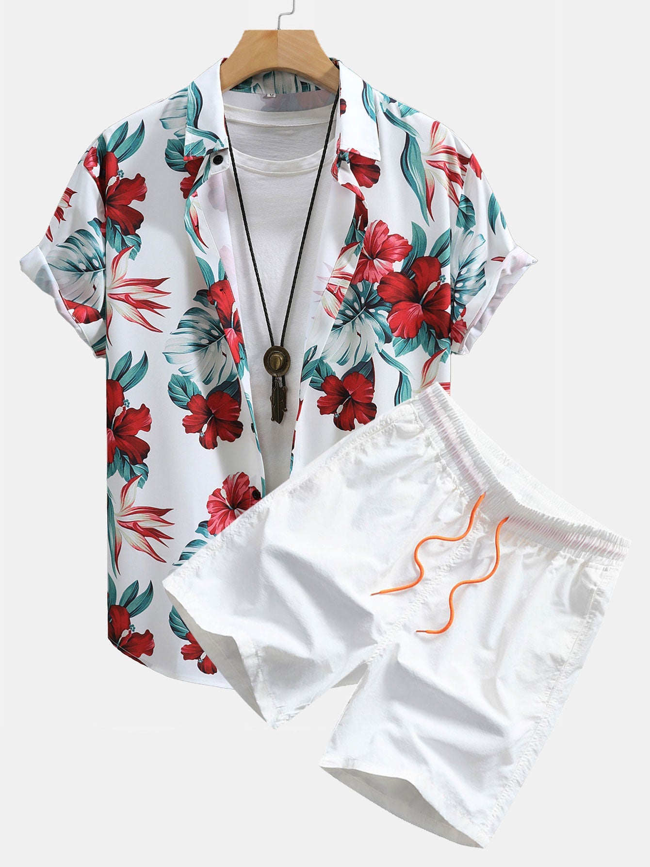 Tropical Floral Print Shirt & Swim Shorts Set