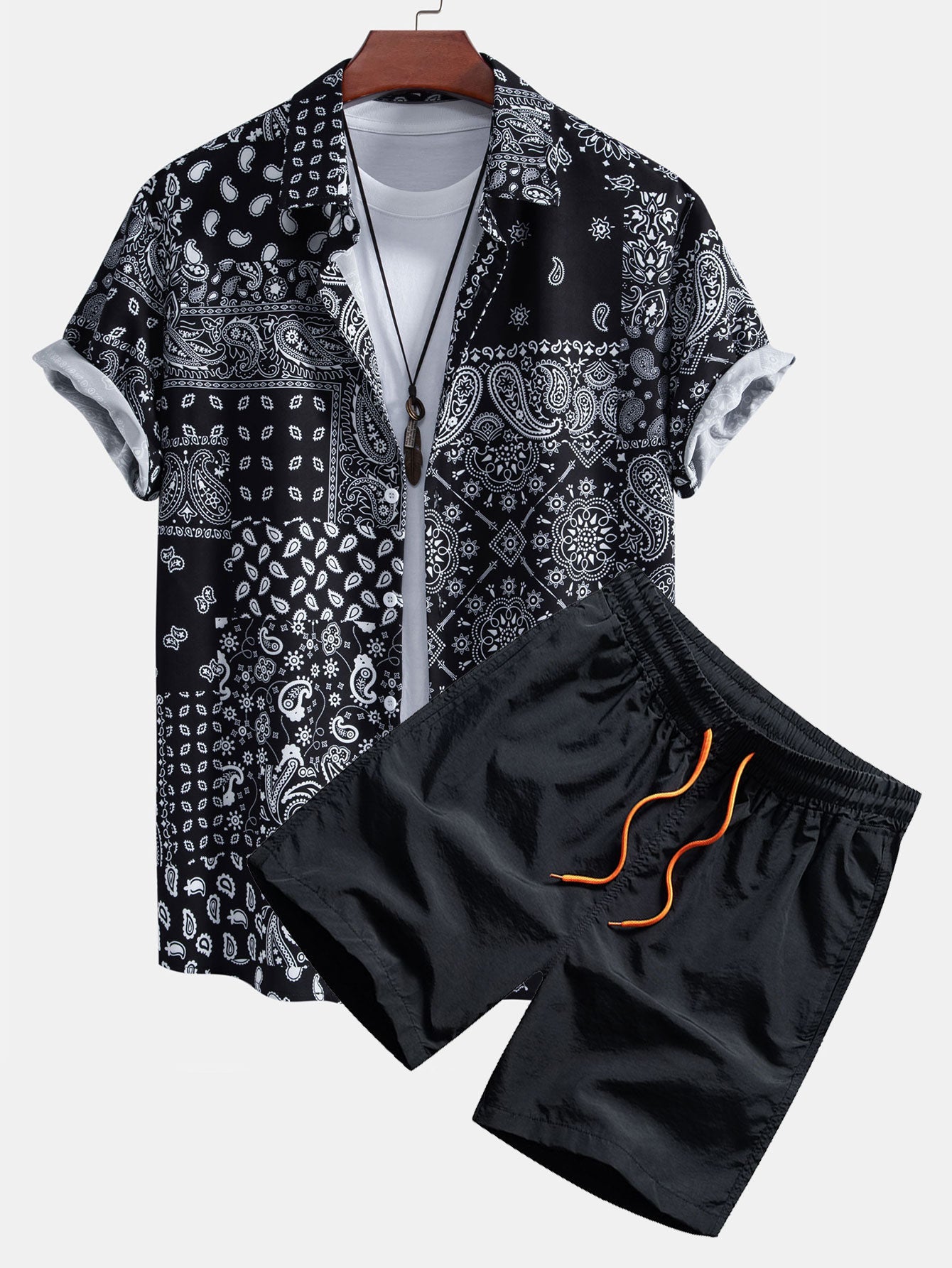 Paisley Print Shirt & Swim Shorts Set