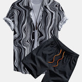 Marble Texture Print Shirt & Swim Shorts Set