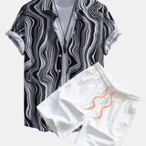 Marble Texture Print Shirt & Swim Shorts Set