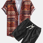 Floral Geometric Patchwork Print Cotton Shirt & Linen Cotton Blend Shorts Set