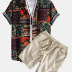 Floral Geometric Patchwork Print Cotton Shirt & Linen Cotton Blend Shorts Set