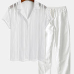 Mesh Textured Shirt & Straight Leg Linen Pants Set