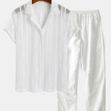 Mesh Textured Shirt & Straight Leg Linen Pants Set