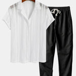 Mesh Textured Shirt & Straight Leg Linen Pants Set