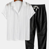 Mesh Textured Shirt & Straight Leg Linen Pants Set