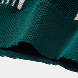 Stripe Knit Zip Up Polo Shirt & Straight Leg Linen Pants Set
