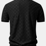 Checkerboard V-Neck Knit Polo & Slim Fit Tapered Trousers Set