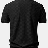 Checkerboard V-Neck Knit Polo & Slim Fit Tapered Trousers Set