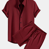 Muscle Fit Ribbed Stand Collar Shirt & Shorts Set