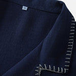 Contrast Stitching Linen Rayon Blend Cuban Shirt & Crinkle Textured Pants Set