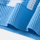 Stripe Johnny Collar Open Knit Polo & Straight Leg Linen Pants Set