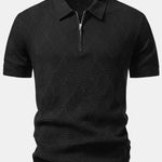 Rhombus Textured Zip Up Knitted Polo Shirt & Tapered Trousers Set