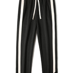Color Block Patchwork Polo Sweatshirt & Slit Hem Stripe Pants Set