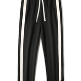 Color Block Patchwork Polo Sweatshirt & Slit Hem Stripe Pants Set