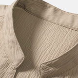 Crinkled Textured V Neck Shirt & Straight Leg Linen Pants Set