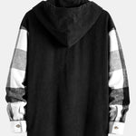 Flannel Plaid Corduroy Patchwork Hooded Shirt & Corduroy Pants Set