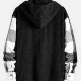 Flannel Plaid Corduroy Patchwork Hooded Shirt & Corduroy Pants Set